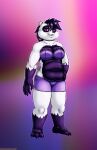 2025 absurd_res anthro bear belly bottomwear clothing digital_media_(artwork) female fur giant_panda hair hi_res if_hell_had_a_taste magenta_eyes mammal navel purple_body purple_fur purple_hair shorts slightly_chubby slightly_chubby_anthro slightly_chubby_female solo thick_thighs topwear viroveteruscy white_body white_fur zasha_brunco