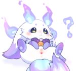 ambiguous_form anus bell blue_body blue_ear_tips blue_fire blue_fur blue_tail blush chibi colored_fire dipstick_ears ear_markings female fire fur genitals green_eyes humanoid_genitalia humanoid_vulva kirichiiii lunlun_(nijisanji) multicolored_ears nijisanji semi-anthro simple_background solo spread_legs spread_vulva spreading tail unknown_species vtuber vulva white_background white_body white_ears white_fur