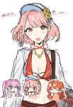  3girls absurdres bikini blush breasts celica_(fire_emblem) celica_(summer)_(fire_emblem) cleavage closed_eyes closed_mouth fire_emblem fire_emblem:_the_blazing_blade fire_emblem_echoes:_shadows_of_valentia fire_emblem_engage fire_emblem_heroes flat_cap flower hair_flower hair_ornament hairband hat highres jacket jewelry ka84 lapis_(fire_emblem) lapis_(forager_of_the_sea)_(fire_emblem) looking_at_viewer medium_breasts multiple_girls navel necklace official_alternate_costume open_mouth pink_eyes pink_hair purple_eyes red_bikini red_eyes red_hair see-through_clothes serra_(fire_emblem) serra_(summer)_(fire_emblem) short_hair simple_background smile sunflower swimsuit twintails two-tone_hat upper_body white_background white_hat white_jacket 