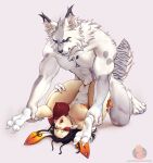 2_toes ahegao anthro ass_up big_breasts breasts breeding_mount claws duo feet felid feline female from_front_position hi_res holding_both_ankles holding_both_legs humanoid looking_pleasured lynx male male/female mammal marycitrus mating_press penetration sex spread_legs spreading toe_claws toes upside_down vaginal vaginal_penetration