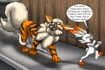  angry anthro arcanine bdsm bondage bound captured catch_pole dialogue duo english_text eyes_closed feral feral_bondage forced fur generation_1_pokemon generation_8_pokemon glare happy hi_res humiliation leash male male/male mane muzzle_(object) nintendo petplay pokemon pokemon_(species) raptorroper roleplay rope scorbunny sidewalk street tail text 