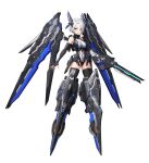  1girl absurdres bare_shoulders black_gloves black_thighhighs breasts chimera_(ming_he_haizhe) clothing_cutout covered_navel elbow_gloves fingerless_gloves full_body gloves grey_leotard gun headgear highres holding holding_gun holding_weapon large_breasts leotard looking_at_viewer mecha_musume mechanical_wings original science_fiction short_hair solo tachi-e thighhighs transparent_background weapon white_hair wings yellow_eyes 
