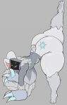 absurd_res amadchief anthro big_breasts big_butt big_ears blue_eyes bottomless breasts butt clothed clothing exercise female flexible fur generation_4_pokemon grey_body grey_fur hi_res hidden_face hood_up huge_butt ice_claws lopunny nintendo one_leg_up pokemon pokemon_(species) raised_leg smile smiling_at_viewer solo splits spread_legs spreading standing stretching thick_thighs trishula_za_warudo_(genozawarudo) vertical_splits white_body