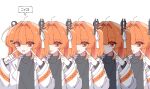  a.i._voice adachi_rei black_shirt clone commentary hands_up highres jacket looking_at_viewer mei_(meiday_mise) open_clothes open_jacket orange_eyes orange_hair shirt speech_bubble symbol-only_commentary upper_body utau white_background white_jacket 