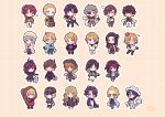  3girls 6+boys ahoge america_(hetalia) ascot austria_(hetalia) axis_powers_hetalia bag baggy_pants belt black_ascot black_belt black_choker black_coat black_dress black_gloves black_hair black_hat black_jacket black_necktie black_pants black_pantyhose black_shirt black_vest blonde_hair blue_eyes blue_jacket blunt_ends book boots brother_and_sister brothers brown_boots brown_eyes brown_hair brown_hat brown_jacket brown_pants brown_shirt brown_vest bulgaria_(hetalia) ca_ff383 canada_(hetalia) chain changpao checkered_background chibi chibi_only china_(hetalia) chinese_clothes choker chupa_chups clenched_hand closed_mouth coat collared_shirt czech_republic_(hetalia) down_jacket dress eyepatch facial_hair facial_tattoo floating_clothes flower formal_clothes france_(hetalia) frills full_body fur-trimmed_coat fur-trimmed_jacket fur_trim germany_(hetalia) glasses gloves gold_chain green_eyes green_shirt grey-framed_eyewear grey_hair grey_jacket grey_pants grey_vest hair_between_eyes hair_flower hair_ornament hand_in_pocket hand_up hat highres holding holding_bag holding_book holding_suitcase holding_sword holding_weapon hood hoodie hungary_(hetalia) jacket japan_(hetalia) juliet_sleeves katana lapels leather leather_jacket liechtenstein_(hetalia) long_hair long_sleeves looking_at_viewer mini_hat moldova_(hetalia) multicolored_hair multiple_boys multiple_girls necktie netherlands_(hetalia) northern_italy_(hetalia) official_alternate_costume open_clothes open_coat open_jacket open_mouth pants pantyhose parted_bangs pink_background prussia_(hetalia) puffy_long_sleeves puffy_sleeves purple_dress purple_eyes purple_hair purple_jacket purple_pants red_eyes red_hair red_hat red_hoodie rolling_suitcase romania_(hetalia) russia_(hetalia) scar scar_on_face scarf semi-rimless_eyewear shirt shoes short_hair short_twintails shorts siblings sidelocks sleeveless sleeveless_dress slovakia_(hetalia) smile southern_italy_(hetalia) spain_(hetalia) standing standing_on_one_leg streaked_hair striped_clothes striped_shirt suit suit_jacket suitcase sukajan sunglasses sweater switzerland_(hetalia) sword t-shirt tattoo teeth twintails united_kingdom_(hetalia) v-shaped_eyebrows vest visor_cap wavy_hair weapon white_boots white_coat white_hair white_hat white_necktie white_pants white_scarf white_shirt white_shoes white_shorts white_sweater white_vest wide_sleeves yellow_bag yellow_boots yellow_coat yellow_eyes yellow_flower 