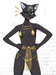 2025 3:4 5_fingers anthro black_body black_fur breasts clothed clothed_anthro clothed_female clothing digital_media_(artwork) domestic_cat felid feline felis female fingers front_view fur golden_week hi_res looking_at_viewer mammal navel nipple_outline nulia one_eye_closed open_mouth open_smile panties simple_background small_breasts smile solo standing tarahe underwear white_background yellow_eyes