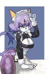 anthro apron blaze_the_cat breasts claws clothing domestic_cat felid feline felis female fishnet_clothing fishnet_legwear hi_res legwear maid_headdress maid_uniform mammal nicole_chees orange_eyes pantyhose purple_body sega solo sonic_the_hedgehog_(series) tail under_boob uniform