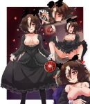  1girl alternate_costume animal_ears bags_under_eyes bar_censor black_choker black_dress black_pantyhose breasts breasts_out brown_hair censored choker closed_mouth commentary_request cum cum_in_pussy curtsey dress ear_censor feet_out_of_frame fertilization frilled_dress frills goth_fashion gothic_lolita hair_ornament hair_over_one_eye hairclip handjob heart hetero highres horse_ears horse_girl horse_tail jewelry laosburger lolita_fashion long_hair looking_at_viewer medium_breasts multicolored_hair necklace nipples no_panties one_eye_closed open_mouth ovum pantyhose penis pussy sex smile sperm_cell tail testicles two-tone_hair umamusume very_long_hair vodka_(umamusume) white_hair yellow_eyes 