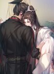  2boys absurdres anal beads biting_shoulder black_hair black_hanfu black_hat black_sash brown_hair cape chinese_clothes chu_wanning clenched_hand closed_eyes clothed_sex cum cum_on_body cum_on_legs earrings erha_he_ta_de_bai_mao_shizun guan_hat hand_on_another&#039;s_leg hanfu hat high_ponytail highres jewelry long_hair long_sleeves male_focus male_penetrated mian_guan mo_ran multiple_boys no_pants ponytail sash see-through_cape see-through_clothes sex shoes stud_earrings suspended_congress taxian-jun tears white_hanfu white_shoes xiao_guan_(headdress) yaoi zehel_az 