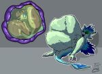 4_ears abdominal_bulge anthro anthro_pred anthro_prey avali blue_body blue_eyes blue_feathers bodily_fluids bound countershading crested_gecko dewclaw digitigrade feathered_crest feathered_wings feathers female female_pred gecko green_body gyrotech hands_tied head_crest internal lizard luvashi male male_prey melty_digestion multi_ear organs reptile scalie silent_e size_difference smaller_pred stomach stomach_acid theo_crest vore winged_arms wings