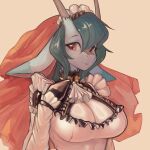  absurd_res anthro big_breasts breasts cleavage clothed clothing dragon female fin hair headdress hi_res latex latex_clothing maid_uniform rubber rubber_clothing rubber_suit shanher shanher_(character) simple_background smile solo tight_clothing uniform 