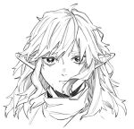  1boy bishounen closed_mouth commentary_request cropped_shoulders crying crying_with_eyes_open greyscale hair_between_eyes link long_pointy_ears looking_at_viewer male_focus messy_hair monochrome pointy_ears sanpaku shirt simple_background solo straight-on tearing_up tears teto_ten the_legend_of_zelda the_legend_of_zelda:_breath_of_the_wild white_background 