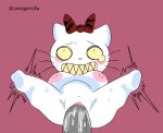  anthro big_breasts blush bodily_fluids bow_ribbon breasts domestic_cat felid feline felis female fur genital_fluids genitals grin hot_topic human humanoid looking_up mammal nipples penetration pink_nipples pussy pussy_juice savagensfw sex sharp_teeth short_stack smile solo spread_legs spreading sweetypuss teeth vaginal vaginal_penetration white_body white_fur wide_hips yellow_sclera 