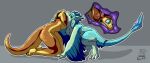 4_ears anthro anthro_pred anthro_prey avali blue_body blue_feathers bodily_fluids bound countershading crested_gecko dewclaw digitigrade drooling esophagus feathered_crest feathered_wings feathers female female_pred gecko green_body green_eyes gyrotech hands_tied head_crest hi_res internal lizard luvashi male male_prey multi_ear neck_bulge oral_vore reptile saliva scalie silent_e size_difference smaller_pred theo_crest vore winged_arms wings