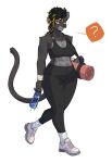 2025 5_fingers abs anthro black_body black_fur black_hair black_tail bottle bottomwear breasts clothed clothed_anthro clothed_female clothing container countershade_torso countershading digital_media_(artwork) felid feline female fingers footwear front_view fully_clothed fully_clothed_anthro fully_clothed_female fur hair hi_res holding_bottle holding_container holding_object looking_at_viewer mammal navel nulia orange_eyes shoes simple_background socks solo standing tail teeth topwear white_background