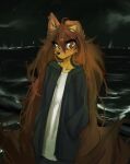 2025 anthro apogee_(tinygaypirate) bottomwear brown_eyes brown_hair brown_tail canid canine canis clothed clothed_anthro clothed_female clothing cloud digital_media_(artwork) domestic_dog ear_piercing female front_view fully_clothed fully_clothed_anthro fully_clothed_female fur hair hi_res inner_ear_fluff looking_at_viewer mammal neck_tattoo night one_ear_up open_clothing open_topwear outside piercing sky solo standing star tail tan_body tan_fur tinygaypirate topwear tuft