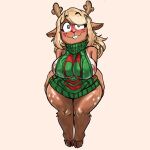 1:1 absurd_res anthro antlers big_breasts blonde_hair blue_eyes blush bottomless breasts brown_body brown_fur buckteeth clothed clothing deer deltarune female freckles fur hair hi_res horn looking_at_viewer mammal meme meme_clothing new_world_deer noelle_holiday pose reindeer skuidart solo sweater sweater_only sweater_vest teeth thick_thighs topwear topwear_only undertale_(series) vest virgin_killer_sweater wide_hips