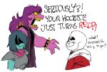 2025 alternate_color alternate_costume ambiguous_gender ambiguous_human animated_skeleton anthro armor black_text blue_hair bone bracelet clothed clothed_ambiguous clothed_anthro clothed_female clothed_human clothed_male clothing dark_world deltarune digital_drawing_(artwork) digital_media_(artwork) english_text female female_anthro fingers group hair hoodie human humor jewelry kris_(deltarune) larger_anthro larger_female looking_at_another looking_down_at_another looking_up_at_another male mammal monster mouth_closed narrowed_eyes open_mouth pun purple_body purple_hair red_clothing red_hoodie red_text red_topwear rekkadraws sans_(undertale) scalie sharp_teeth side_view simple_background size_difference skeleton smaller_male smile spiked_bracelet spikes susie_(deltarune) teeth text topwear trio undead undertale undertale_(series) white_background yellow_eyes yellow_teeth