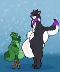 2025 absurd_res animal_genitalia anthro ball_size_difference ball_squish balls balls_touching big_balls big_butt big_sheath black_hair blush blush_lines butt canid canine canis comparing comparing_balls cynabuns digital_drawing_(artwork) digital_media_(artwork) domestic_dog duo eyewear fur furniture genitals glasses green_body green_fur hair hand_on_mouth hi_res huge_balls huge_butt huge_sheath husky hyper hyper_balls hyper_butt hyper_genitalia hyper_sheath laugh leaf leaf_on_head long_hair long_tail male male/male mammal marley_(sudsypup) multicolored_body multicolored_fur neck_tuft nordic_sled_dog nude nude_anthro orange_eyes raccoon_dog sheath size_difference spitz squish standing_on_stool stool sudsypup tail tanuki thick_thighs tuft