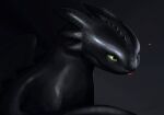 absurd_res black_body blep detailed dragon dreamworks feral green_eyes grey_background hazed01 head_ridge heart_symbol hi_res how_to_train_your_dragon mythological_creature mythological_scalie mythology portrait scales scalie scar simple_background solo tongue tongue_out toothless