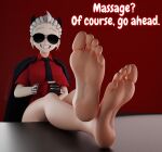 3d_(artwork) black_nails clothed clothing colored_nails demon digital_media_(artwork) english_text eyewear feet female fingerless_gloves fingers foot_focus foot_on_table footwear furniture gloves hair handwear helltaker hi_res high_heels horn human humanoid humanoid_feet justice_(helltaker) looking_at_viewer mammal n00b-body nails necktie not_furry pedicure plantigrade red_clothing red_shirt red_topwear shirt shoes simple_background smile soles solo sunglasses table teasing text toes topwear white_hair wide_hips