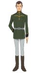  1boy arm_behind_back belt boots brown_boots brown_eyes brown_hair epaulettes full_body gundam gundam_gquuuuuux highres kowal_(gundam) looking_at_viewer male_focus military_uniform official_art pants short_hair simple_background solo standing transparent_background tunic white_pants zeon 