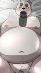  2022 9:16 anthro belly big_belly blush censored genitals hi_res kemono lying male male/male mammal menmen_kesinn moobs navel nipples overweight overweight_male penis solo_focus ursid 