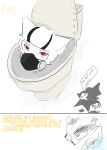 absurd_res anthro canid canine canis changed_(video_game) dialogue_box dr._k_(changed) fur gas_mask goo_creature hi_res male mammal mask pak784 puro_(changed) red_eyes skibidi_toilet skibidi_toilet_(species) speech_bubble text toilet white_body white_fur wolf
