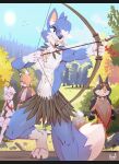  2025 absurd_res anthro archery arrow_(weapon) black_hair black_nose blue_body blue_fur bone bottomwear bow_(weapon) breasts canid canine canis cheek_tuft cleavage clothed clothing collar collarbone eyebrows facial_hair facial_tuft fantasy feathers felid feline female forest fox fur grass_skirt group hair hi_res hinget inner_ear_fluff kasni_(efradraws) leaf letterbox log lynx male mammal markings muscular muscular_male nature navel northwind_(efradraws) one_eye_obstructed plant plant_clothing plant_skirt ranged_weapon shongila_(northwind) short_hair short_tail simple_eyes skirt small_breasts tail thick_eyebrows tree tribal tuft under_boob uspul_(efradraws) weapon white_body white_fur wolf wood yamane_(efradraws) 