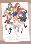  6+girls :d \||/ ahoge alt_text aqua_eyes arm_up arms_up black_socks blazer blue_eyes blue_jacket blue_necktie blue_shorts blue_skirt border bow bow_legwear bowtie braid breasts brown_border brown_dress brown_eyes brown_hair bun_with_braided_base collared_shirt commentary_request diagonal-striped_bow diagonal-striped_bowtie diagonal-striped_clothes diagonal-striped_necktie double_\||/ dress dress_shirt green_eyes grey_bow grey_bowtie grey_dress grey_sailor_collar grey_skirt grey_socks hair_bow hair_bun hair_ornament hair_scrunchie hand_on_own_chest hand_up hasu_no_sora_school_uniform highres hinoshita_kaho ikizulive!_love_live!_bluebird jacket kneehighs kosaka_honoka link!_like!_love_live! loafers long_hair long_sleeves love_live! love_live!_nijigasaki_high_school_idol_club love_live!_school_idol_musical love_live!_school_idol_project love_live!_sunshine!! love_live!_superstar!! matsurugi_tsukasa medium_breasts medium_dress medium_hair miniskirt multiple_girls neck_ribbon neckerchief necktie nijigasaki_school_uniform one_side_up open_mouth orange_eyes orange_hair otonokizaka_school_uniform outstretched_arms pink_eyes pink_scrunchie plaid_bow plaid_bowtie plaid_clothes plaid_skirt pleated_dress pleated_skirt pointing pointing_at_viewer purple_eyes rabbit_hair_ornament red_bow red_bowtie red_jacket red_neckerchief red_ribbon ribbon sailor_collar sailor_dress sailor_shirt salute school_uniform scrunchie serafuku shibuya_kanon shirt shoes short_dress short_shorts shorts side_braid single_side_bun skirt smile socks striped_clothes takahashi_polka takami_chika takizakura_school_uniform takizawa_anzu trait_connection tsubaki_rurika tsubakisakuhana_school_uniform two-finger_salute two_side_up uehara_ayumu uranohoshi_school_uniform white_dress white_sailor_collar white_shirt white_shoes white_skirt white_socks yellow_bow yellow_bowtie yuigaoka_school_uniform 