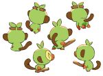  ^_^ closed_eyes closed_mouth commentary_request grookey holding holding_stick multiple_views no_humans pokemon pokemon_(creature) simple_background smile stick white_background yoko.u 
