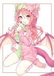  1girl animal_ear_headwear artist_name bell breasts cake cleavage collar dragon_girl dragon_tail dragon_wings eating food highres iris_mysteria! k_(nura-rikuo) large_breasts long_hair open_mouth pointy_ears red_hair sharon_oliva tail thighs wings yellow_eyes 