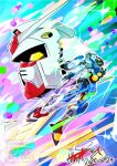  commentary_request dated flying glowing glowing_eyes gquuuuuux green_eyes gundam gundam_gquuuuuux mecha mecha_focus mobile_suit mobile_suit_gundam no_humans robot rx-78-2_gundam signature v-fin yellow_eyes zeknova zzz_sakaz 