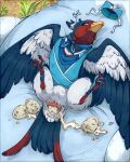absurd_res animal_genitalia avian avian_feet beak blue_body bodily_fluids cloaca cloaca_juice egg feathered_crest feathered_wings feathers feet female feral flight_attendant_uniform generation_2_pokemon generation_3_pokemon genital_fluids genitals h_havik head_crest hi_res legendary_pokemon lugia markings mistral_(gyro) nintendo oviposition pokemon pokemon_(species) red_markings scarf swellow tail tail_feathers talons toes white_body white_markings wings yellow_eyes