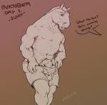  anthro bodily_fluids clothing cum cum_in_clothing cum_in_underwear cum_through_clothing cum_through_underwear english_text equid equine genital_fluids genitals half-erect horse inktober laser laser_(artist) male mammal muscular muscular_anthro muscular_male nipples open_mouth partially_colored penis portrait signature simple_background solo standing text three-quarter_portrait underwear wet wet_clothing wet_underwear 