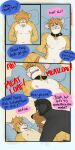 1:2 5_fingers anthro bed belly big_belly black_body black_fur black_hair black_nose brown_body brown_fur canid canine canis chuck_(p_rindustries) collar collar_tag comic consent_themes dialogue dobermann domestic_cat domestic_dog dominant felid feline felis fingers fur furniture hair hand_on_leg hi_res leather leather_collar lying male mammal mature_male mullet on_back on_bed p_rindustries pink_nose pinscher safeword safeword_use screaming signature simple_background slightly_chubby striped_body striped_fur stripes submissive tan_body tan_fur whisker_spots white_body white_fur will_(p_rindustries) withdrawn_consent worried