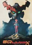  1girl absurdres amate_yuzuriha aqua_eyes beanie bodysuit full_body gquuuuuux gundam gundam_gquuuuuux haro hat highres holding hyde_(tabakko) mecha mecha_pilot_suit mobile_suit mobile_suit_gundam multicolored_bodysuit non-humanoid_robot normal_suit_(gundam) parody red_hair retro_artstyle robot science_fiction short_hair star_(sky) v-fin 