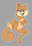 2025 anthro blush butt featureless_chest feet female flat_chested gaturo genitals hi_res mammal naughty_face nickelodeon nude raised_arm rodent sandy_cheeks sciurid simple_background smile soles solo spongebob_squarepants spread_legs spreading tail toes tree_squirrel vulva
