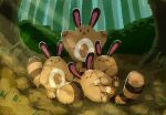  aruco_co closed_eyes commentary day forest highres nature no_humans open_mouth outdoors pokemon pokemon_(creature) sentret sleeping tree 