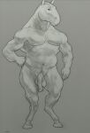  animal_genitalia animal_penis anthro artist_name balls equid equine equine_penis front_view genitals half-erect horse laser_(artist) looking_at_viewer male mammal medial_ring monochrome mouth_closed musclegut muscular muscular_anthro muscular_male navel nipples nude pecs penis simple_background solo standing vein veiny_penis 