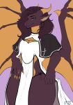  2_horns absurd_res anthro attire black_clothing black_underwear breasts brown_body brown_hair claws clothed clothing crossgender digital_media_(artwork) dragon dreampill female hair hi_res horn jeremy_(vendexant) long_hair looking_at_viewer mtf_crossgender mythological_creature mythological_scalie mythology scalie simple_background smile solo spread_wings underwear wide_hips wings yellow_eyes 