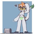 2024 3_toes ambiguous_gender animate_inanimate anthro anthro_to_inanimate arknights biped breasts brown_highlights brown_markings claw_toes colored countershade_torso countershading cross-popping_vein eyewear featureless_breasts featureless_crotch feet felid female goo_transformation green_body green_countershading hair handpaw highlights_(coloring) hypergryph inanimate_transformation inflatable living_inflatable mammal markings motion_lines nude oagoner orange_hair orange_markings paint_can pantherine paws seam_(sewing) solo standing studio_montagne sunglasses tiger toes transformation waaifu_(arknights) white_body white_countershading white_highlights
