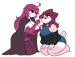 2025 4_fingers 5_fingers ahoge anaugi anthro armwear badger bare_shoulders barefoot big_breasts blue_eyes bottomwear breasts brush cleavage clothed clothing corset diana_(samobanano) duo elbow_gloves feet female fingerless_gloves fingers gloves hair halter_top hand_on_shoulder handwear hi_res hoodie huge_breasts human kneeling lingerie lipstick long_hair makeup mammal mascara mustelid musteline nuggy_(anaugi) pale_skin pants personal_grooming pink_hair pink_lipstick red_hair scut_tail short_tail shorts simple_background skirt social_grooming star_eyes starry_eyes tail topwear trans_(lore) trans_woman_(lore) unzipped_jacket white_background