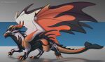 ambiguous_gender dinkysaurus dragon european_mythology feral fin glistening glistening_body hi_res horn male_(lore) membrane_(anatomy) membranous_wings mythological_creature mythological_scalie mythology quadruped scalie solo tail tail_fin walking western_dragon wings