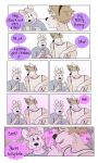 3:5 blank_expression blush canid canine clothing comic dexter_(p_rindustries) dialogue duo electronics english_text flower handband hi_res kevin_(p_rindustries) laugh looking_at_another male male/male mammal p_rindustries phone plant shirt short slightly_chubby tank_top text topwear