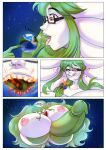anthro arinadler balls big_balls big_breasts big_penis blush breasts chest_spike comic english_text erection eyes_closed eyewear gardevoir generation_3_pokemon genitals glasses green_body green_hair gynomorph hair heart_symbol hi_res hot_breath huge_balls huge_breasts huge_penis hyper hyper_balls hyper_breasts hyper_genitalia hyper_penis intersex lava licking licking_lips long_hair macro multicolored_body nintendo nipples nude object_vore open_mouth orchid_(pelleelle) penis planet_vore pokemon pokemon_(species) smile solo space spikes spikes_(anatomy) star terra_macro text tongue tongue_out vore white_body