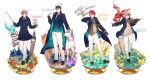  4boys ahoge animal animal_ears axis_powers_hetalia beak belt bird black_bow black_bowtie black_hair black_necktie black_shoes blonde_hair blue_coat blue_flower blue_jacket book bow bowtie brown_eyes brown_gloves brown_shoes brown_vest buttons cake cake_slice character_name closed_mouth coat collared_shirt commentary_request creature cup cupcake dragon dragon_tail dragon_wings elizabeth_tower emblem european_architecture feathered_wings flower food full_body gloves grass green_eyes grey_shirt hair_between_eyes hand_up hands_up highres himaruya_hidekazu holding holding_book holding_flower holding_plate holding_wand horns horse horse_ears horse_tail huge_ahoge jacket lapels long_sleeves looking_at_animal looking_at_viewer male_focus multiple_boys necktie northern_ireland_(hetalia) official_art one_eye_closed open_book open_clothes open_coat open_mouth open_vest owl pants pink_sweater_vest plate purple_flower purple_shirt rabbit_ears red_flower red_hair red_necktie red_rose road rose scotland_(hetalia) shadow shirt shoes short_hair single_horn smile standing sweater_vest tail tea teeth two-sided_coat two-sided_fabric unicorn united_kingdom_(hetalia) v-shaped_eyebrows vest wales_(hetalia) wand white_belt white_pants wings yellow_flower 