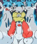 :3 animal_genitalia animal_penis anthro anus ardest blue_body blue_fur blue_markings blush bodily_fluids canine_genitalia canine_penis cheek_tuft chillet chillet_(palworld!_more_than_just_pals) clothed clothing comparing comparing_penis drooling erection facial_tuft feral fur genital_fluids genital_slit genitals group humanoid_genitalia humanoid_penis knot male mammal markings mustelid open_mouth pal_(species) palworld penis penis_size_comparison pocketpair precum presenting presenting_penis ribbed_penis saliva shy steam trio tuft
