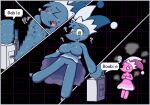  aliasing anthro blue_body blue_border blush bodily_fluids border breasts comic covering covering_breasts darkner deltarune digital_media_(artwork) female floating green_eyes mizzle_(deltarune) oagoner pink_body solo sweat sweatdrop transformation transformation_sequence undertale_(series) water_cooler watercooler_(deltarune) 