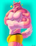 abs anthro barazoku browncatfe erect_nipples hi_res hybrid male muscular nipples pecs pose solo